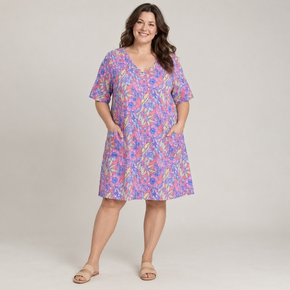 Escape by Habitat Tunic Dress Womens XL Guava Pink Cotton Floral Pockets Resort